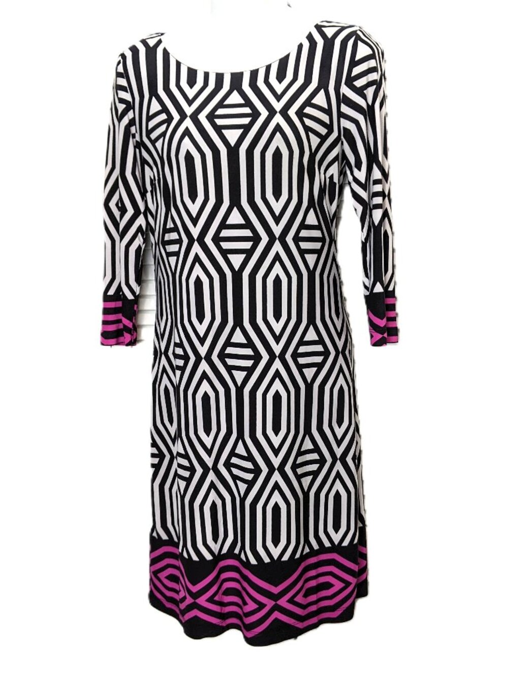 INC Long Sleeve Shift Dress Black Pink Geometric size small International Conce